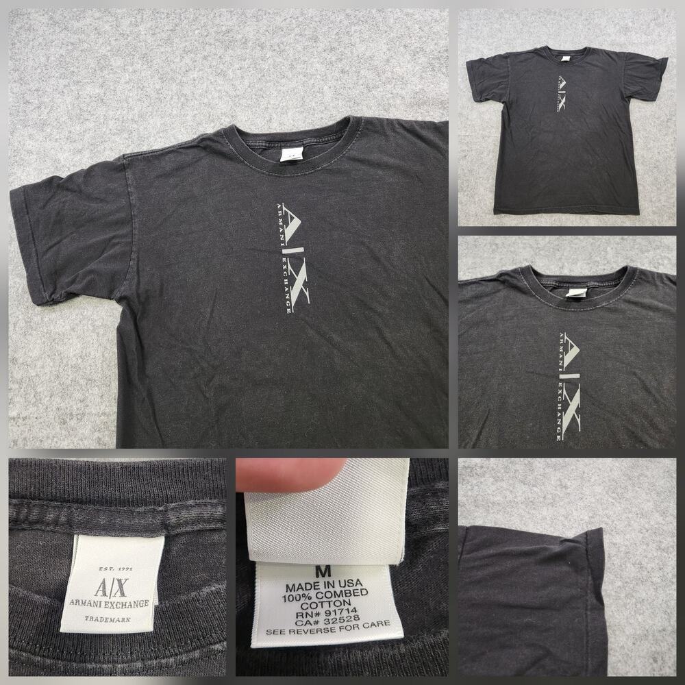VTG Armani Exchange T Shirt Mens M Medium Black Made USA A/X Logo Graphic Tee